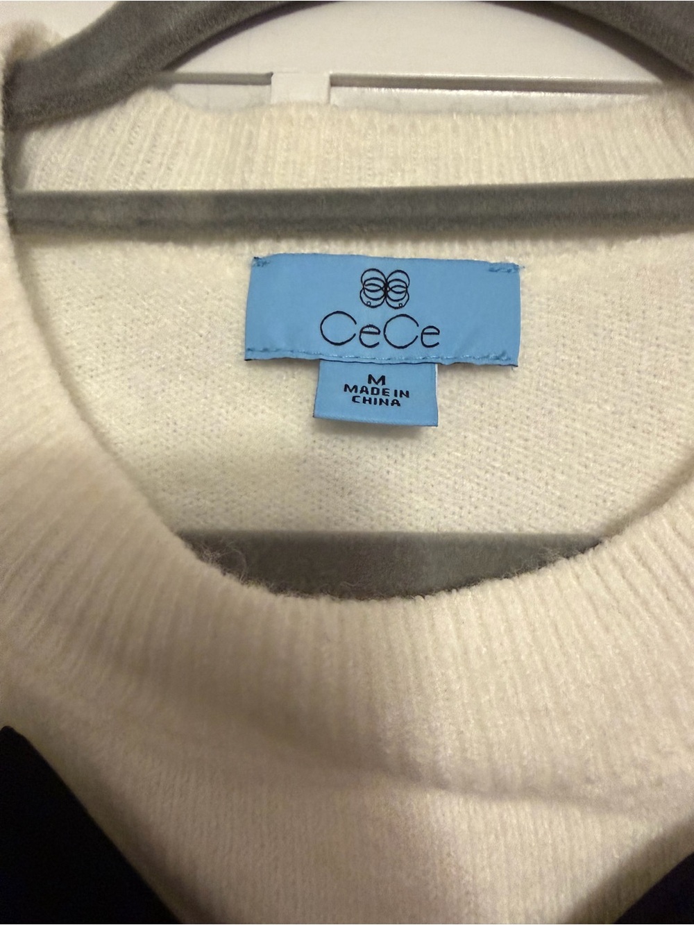 CeCe Cream Crewneck Sweater with Black Bow Accent - Picture 3 of 5